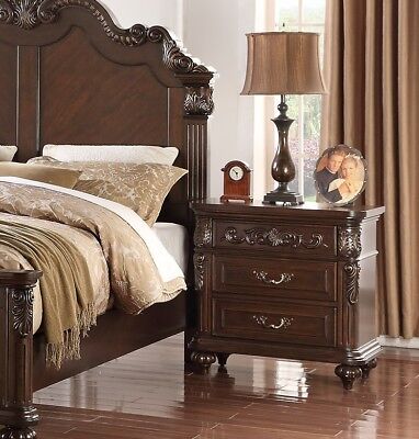 Esofastore Bedroom Furniture Traditional Formal Queen Size Bed Dresser Mirror 2x Nightstands Chest 6pcs Set Dark Brown Plywood