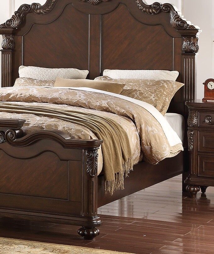 Esofastore Bedroom Furniture Traditional Formal Queen Size Bed Dresser Mirror 2x Nightstands Chest 6pcs Set Dark Brown Plywood
