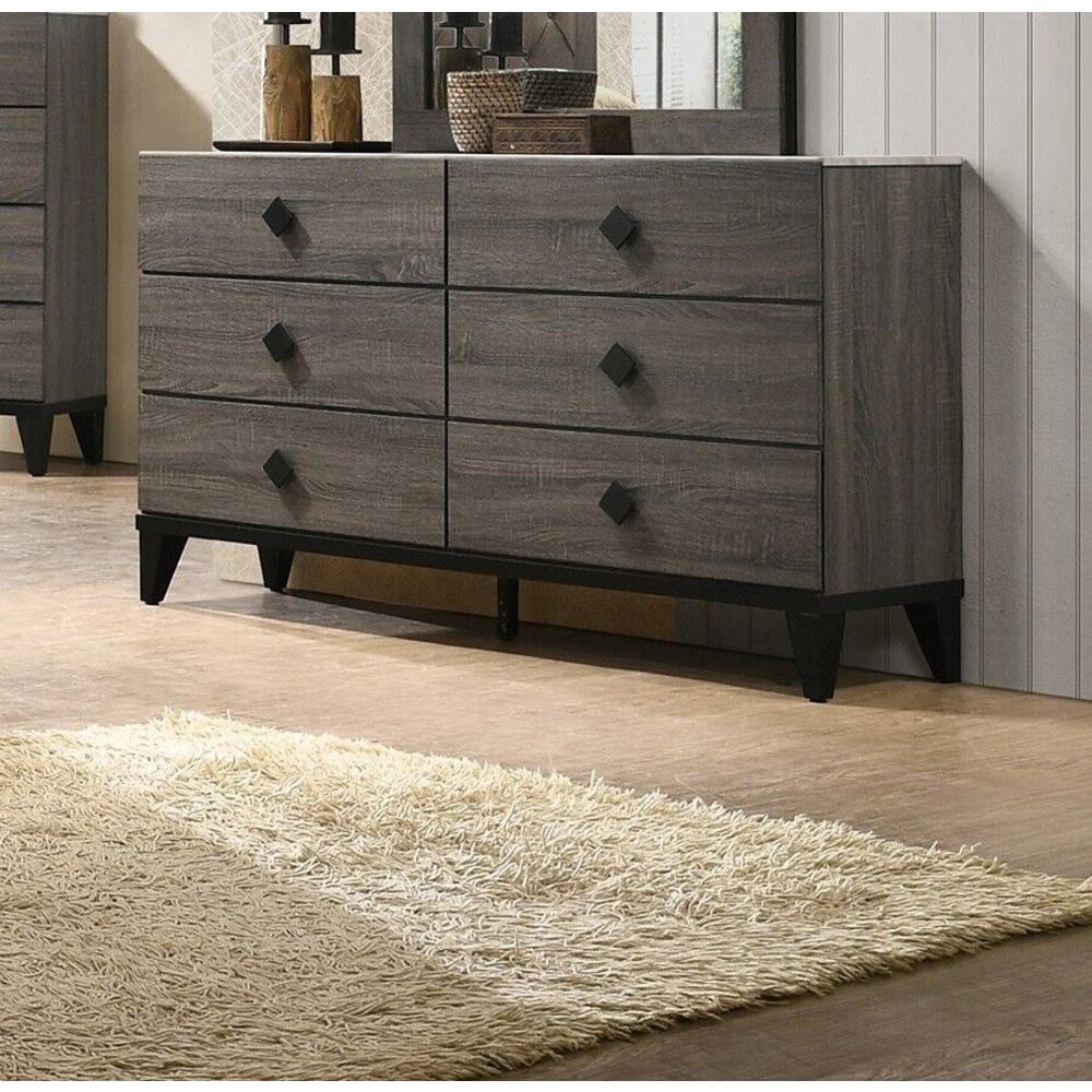 Esofastore Transitional Style Grey Queen Size Bed 4pc Set Dresser Mirror Nightstand Bedroom Furniture Wooden Upholstered HB
