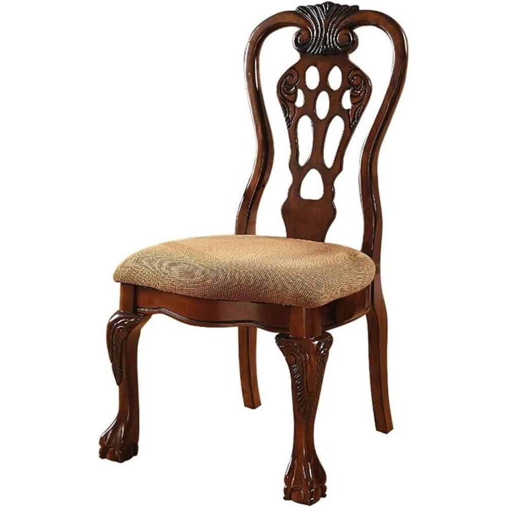 Esofastore Traditional Formal Set of 4 Side Chairs Dining Room Furniture Cherry Solid wood Beige Cushion Padded Fabric Seats Ball & Claw