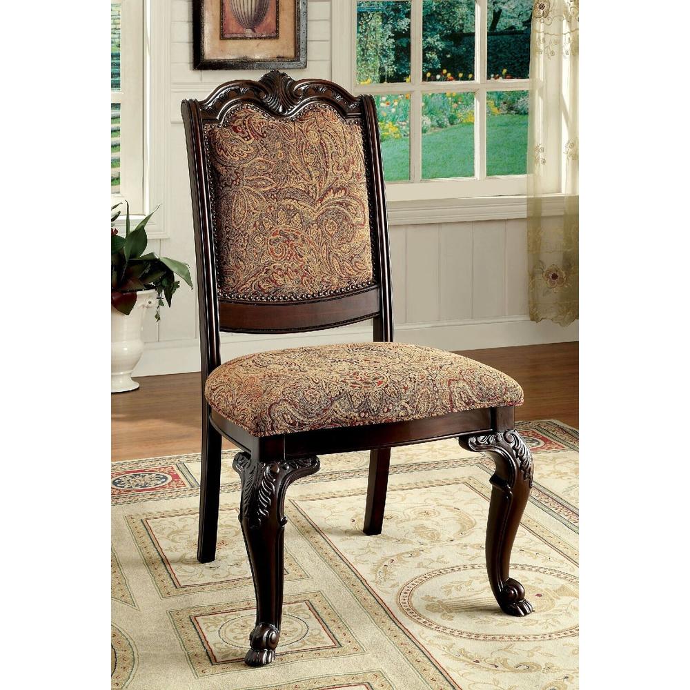 Esofastore Majestic Traditional Brown Cherry Brown Cherry 7pc Dinng Set Table w Leaf 2x Arm Chairs 4x Side Chairs Fabric Dining Room