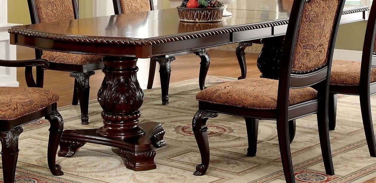 Esofastore Majestic Traditional Brown Cherry Brown Cherry 7pc Dinng Set Table w Leaf 2x Arm Chairs 4x Side Chairs Fabric Dining Room