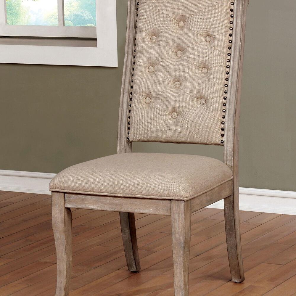 Esofastore Transitional Rustic Beautiful Set of 2 Side Chairs Button Tufted Nailhead Trim Chair Natural Tone Beige Fabric Dining Room