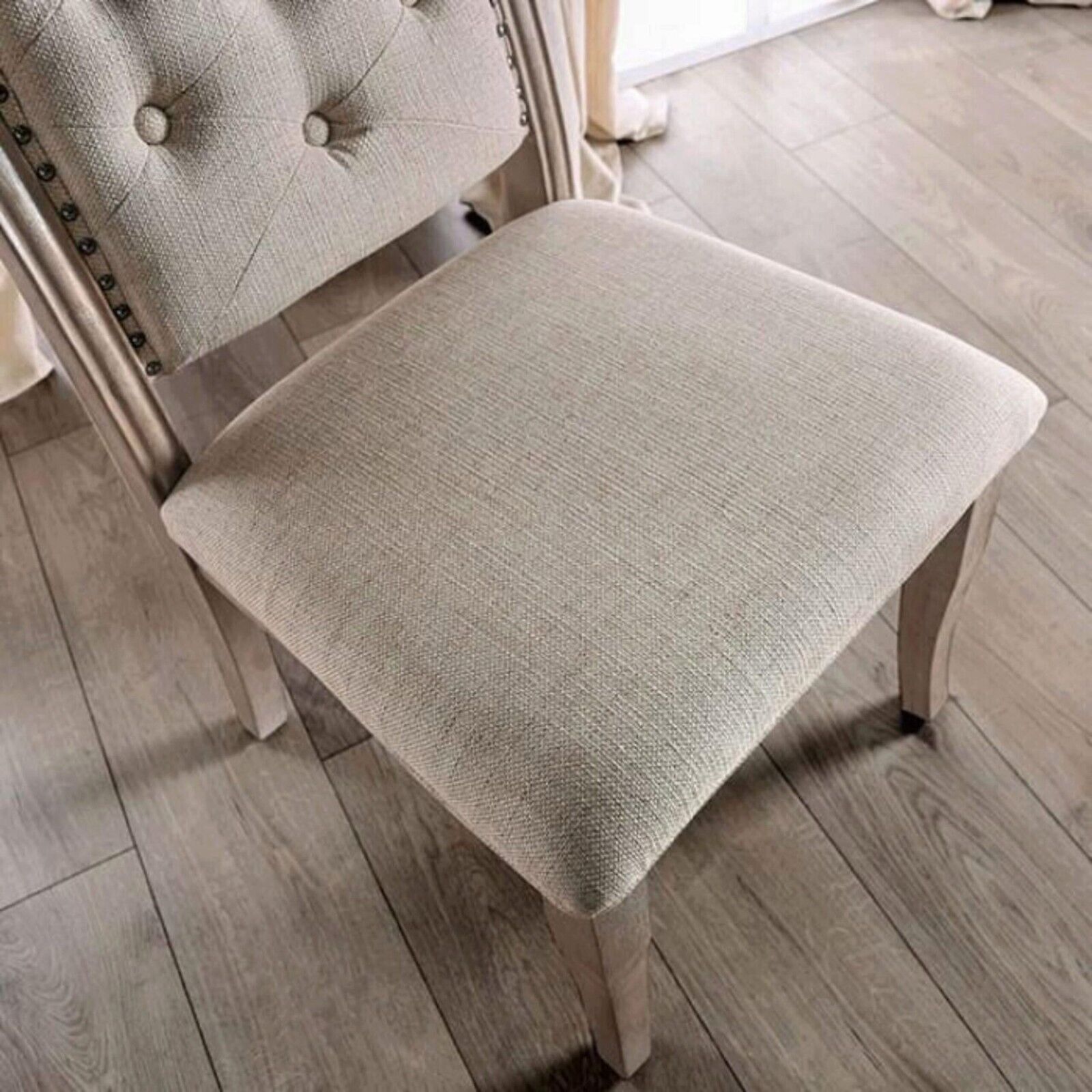 Esofastore Transitional Rustic Beautiful Set of 2 Side Chairs Button Tufted Nailhead Trim Chair Natural Tone Beige Fabric Dining Room