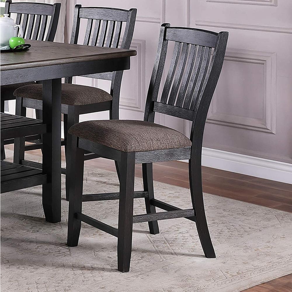 Esofastore Modern Counter Height Set of 2 Dining Chairs Fabric Upholstered Seat High Chairs Kitchen Dining Room Furniture Dark Coffee