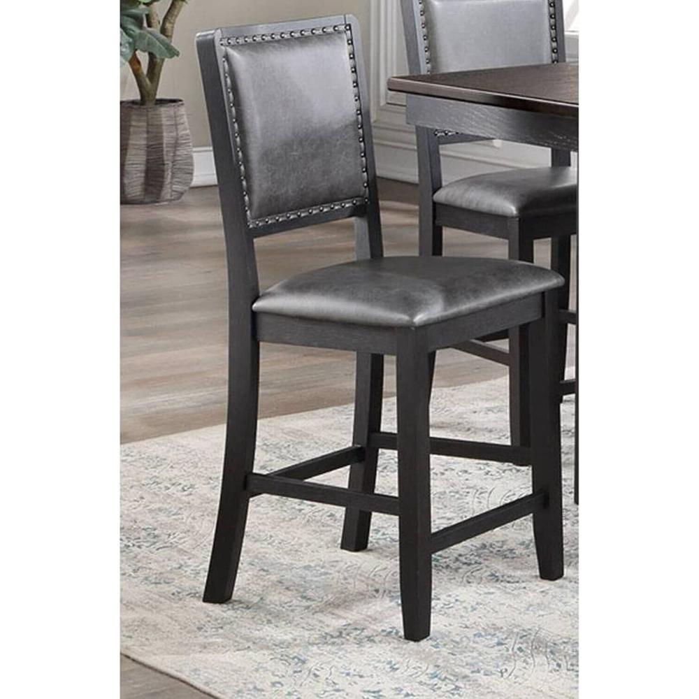 Esofastore Modern Counter Height Set of 2 Dining Chairs Upholstered Seat High Chairs Kitchen Dining Room Furniture Gray PU
