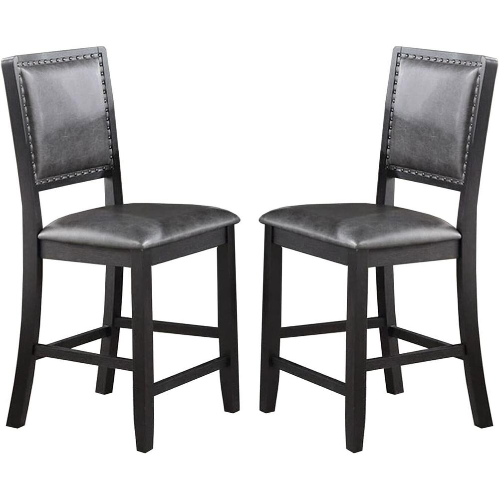 Esofastore Modern Counter Height Set of 2 Dining Chairs Upholstered Seat High Chairs Kitchen Dining Room Furniture Gray PU
