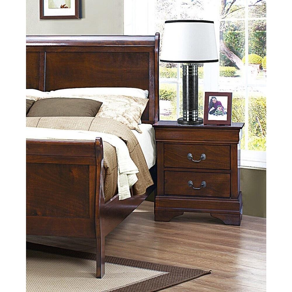Esofastore Brown Cherry Finish 5pc Bedroom Set Louis Phillipe King Bed Dresser Chest Mirror Nightstand Wooden Furniture