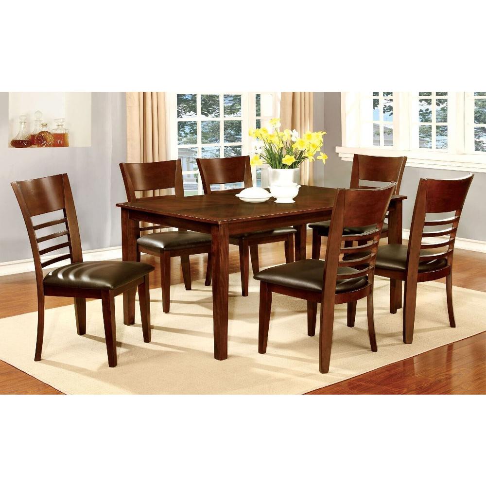 Esofastore Classic Simple 7pc Dining Set Brown Cherry Dining Table w 6x Side Chairs Ladder Back Chair Espresso Leatherette Cushion Seat