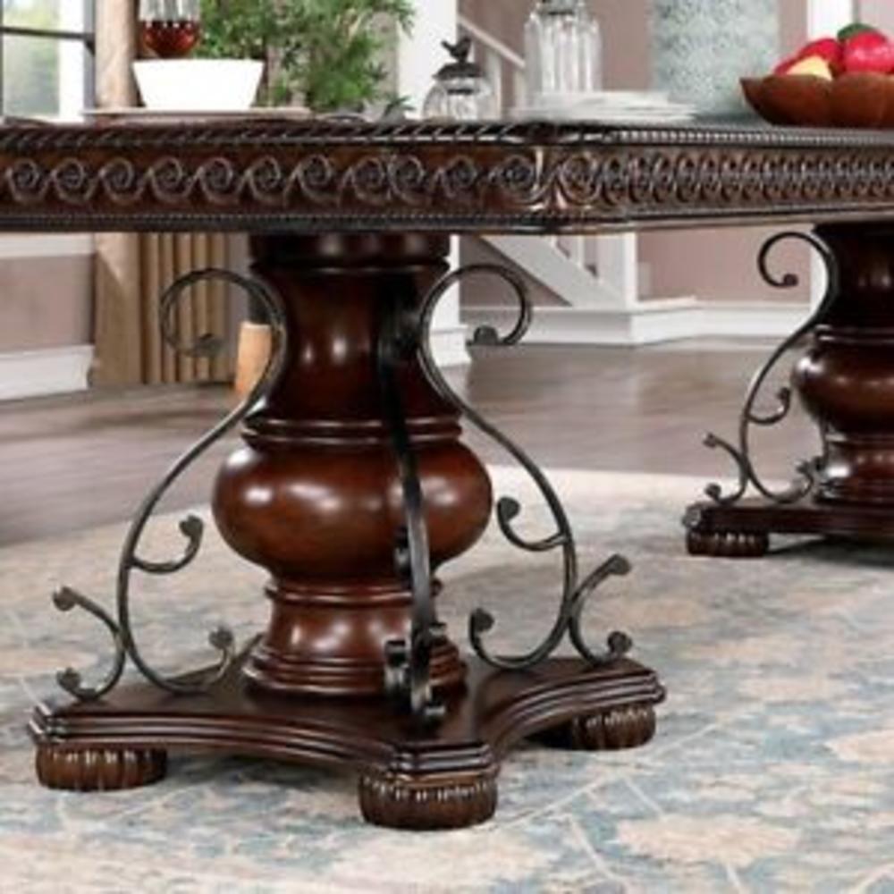 Esofastore Traditional Dining Room Furniture 9pc Set Brown Cherry Dining Table w Leaves 2x Arm Chairs 6x Side Chairs Black Leatherette Seat