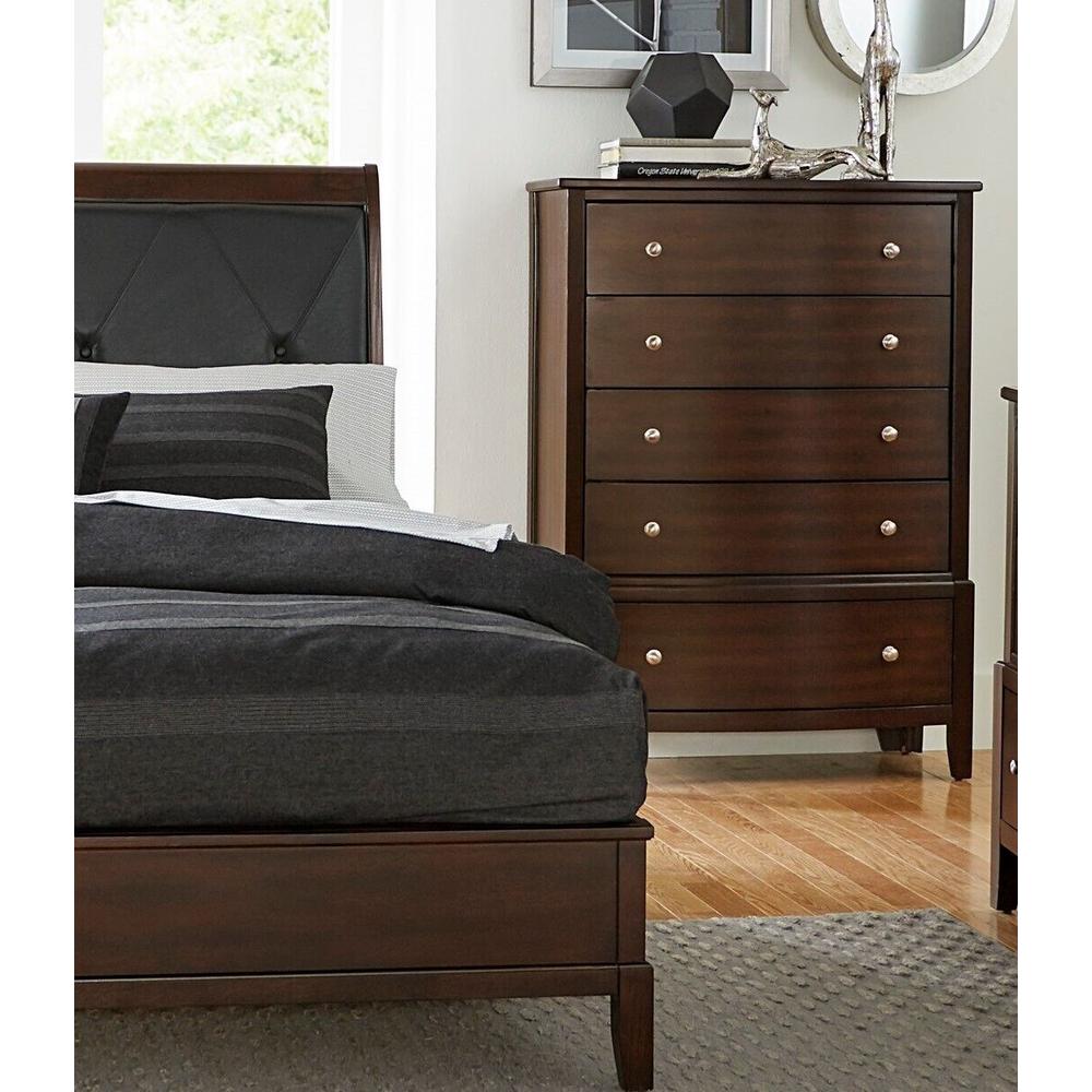 Esofastore Classic Dark Cherry Finish 6pc Master King Bedroom Set Bed Two Nightstands Dresser Mirror Chest Upholstered Bed Headboard