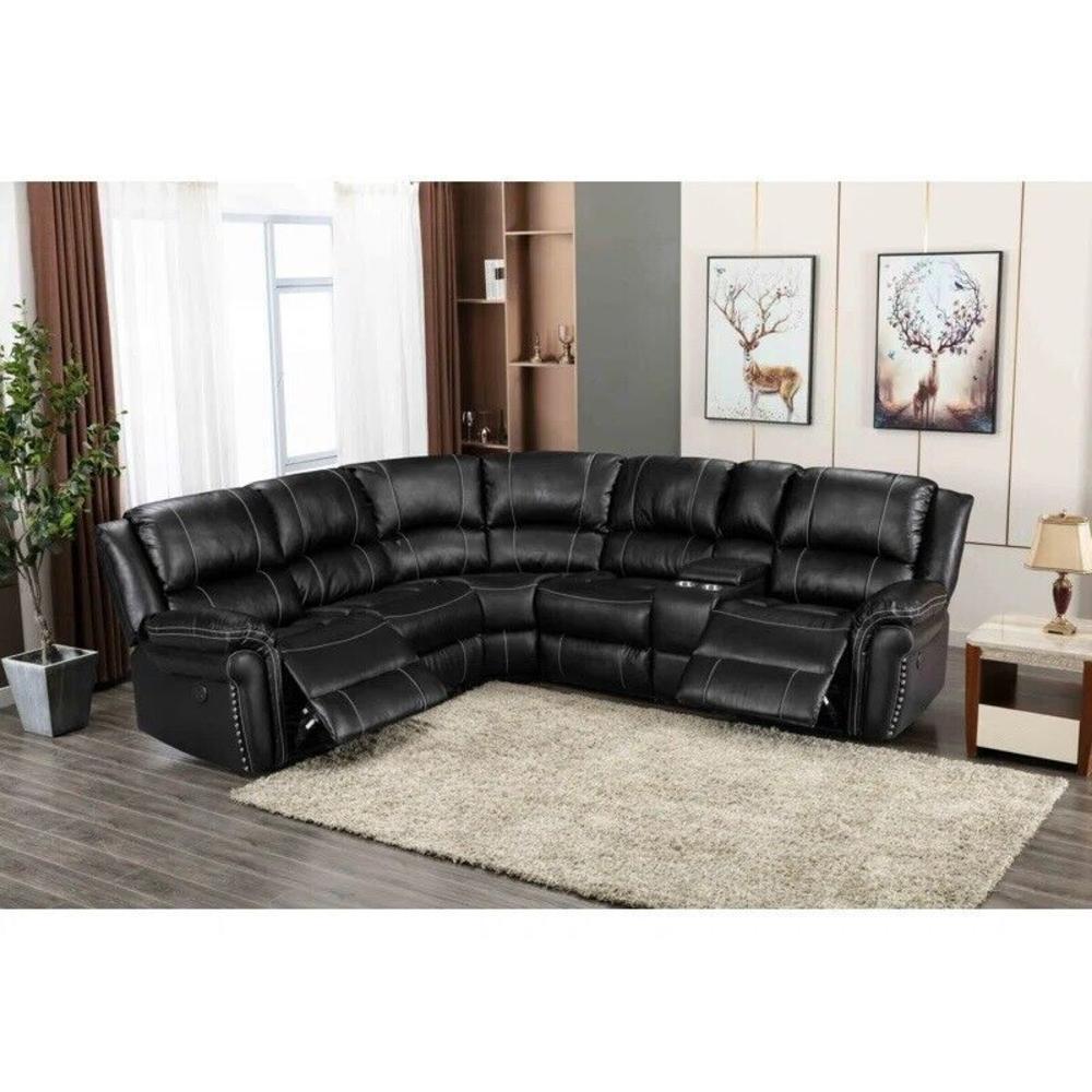 Esofastore Black PU Faux Leather Power Modular Recliner Sectional Sofa w/ USB & Cup Holder