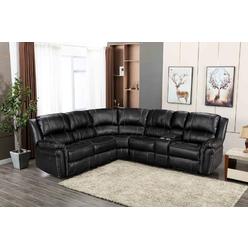 Esofastore Black PU Faux Leather Power Modular Recliner Sectional Sofa w/ USB & Cup Holder