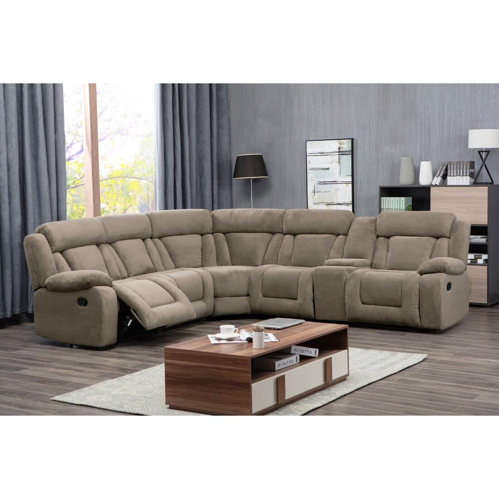 Esofastore Tan Fabric Modular Sectional Sofa with Manual Recliner