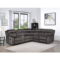Esofastore Dark Gray Fabric Modular Sectional Sofa with Manual Recliner and Storage Console