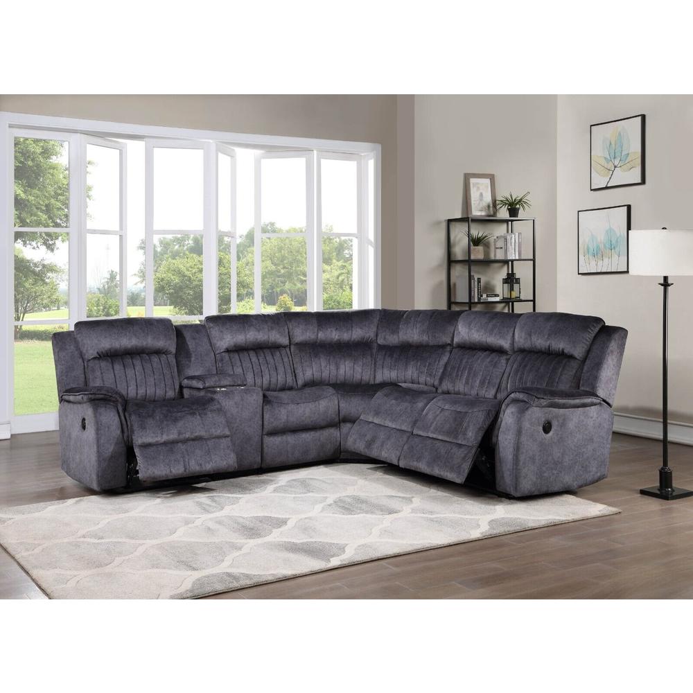 Esofastore Modern Blue Gray Fabric Modular Sectional Sofa 2 Power & 1 Manual Recliners