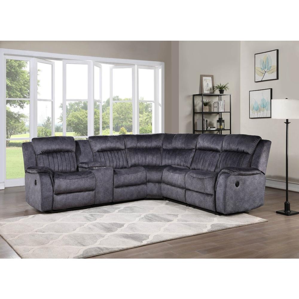 Esofastore Modern Blue Gray Fabric Modular Sectional Sofa 2 Power & 1 Manual Recliners