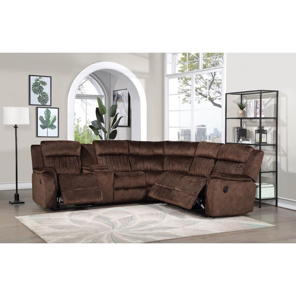 Esofastore Modern Dark Brown Fabric Modular Sectional Sofa 2 Power & 1 Manual Recliners