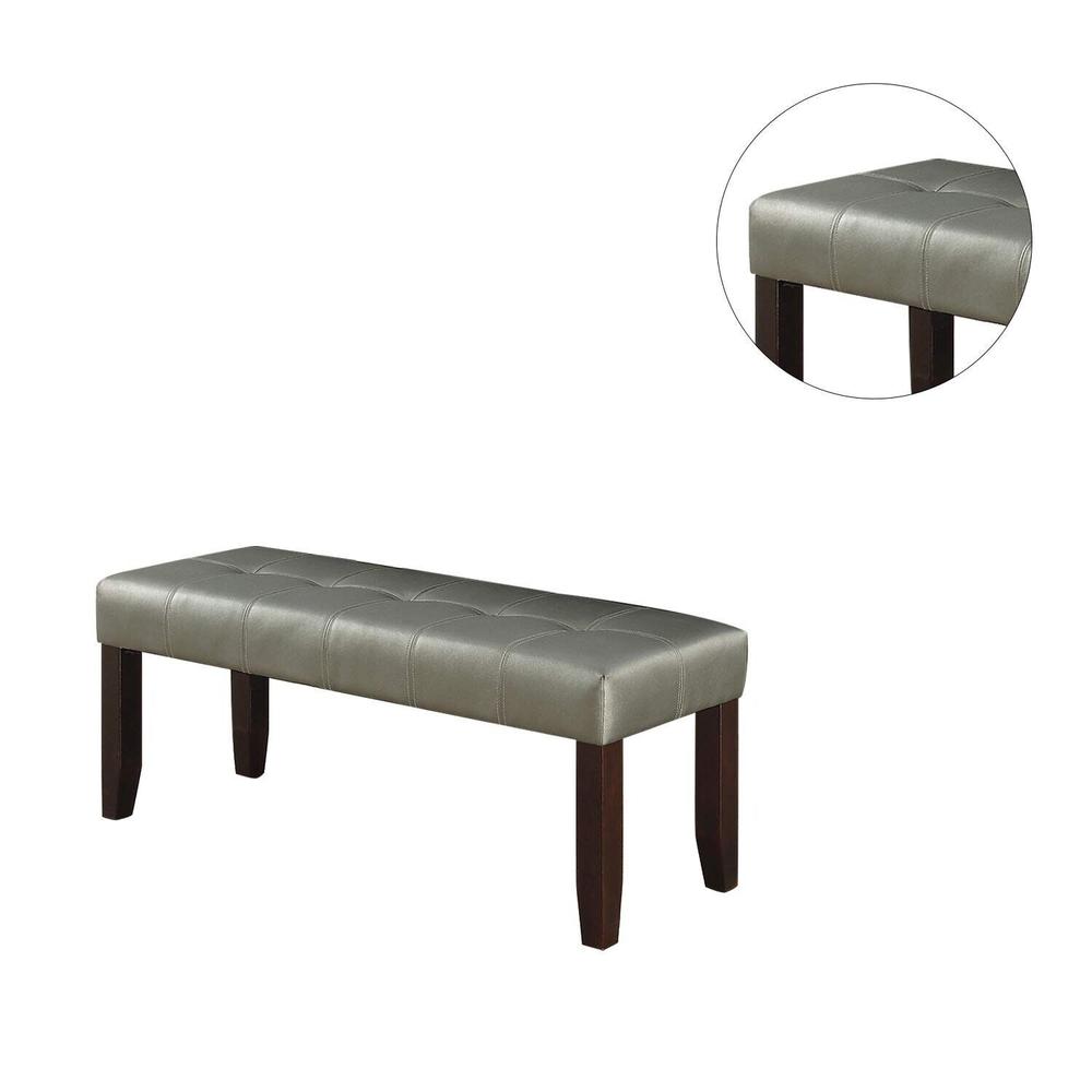 Esofastore Modern Dining Room Furniture 1pc Bench Only Silver Faux Leather Bench Cushion Seats Rubberwood
