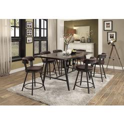 Esofastore Counter Height 7pc Set Table w/ Wine Rack Glass Insert Top 6x Swivel Counter Height Brown Chairs Dining Room Furniture