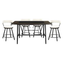 Esofastore Counter Height 5pc Set Table w/ Wine Rack Glass Insert Top 4x Swivel Counter Height White Chairs Dining Room Furniture