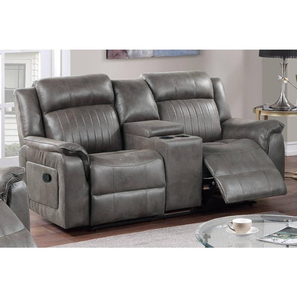 Esofastore Contemporary Living Room Furniture 3pc Reclining Sofa Set Motion Sofa Loveseat w Console Recliner Slate Blue Leatherette