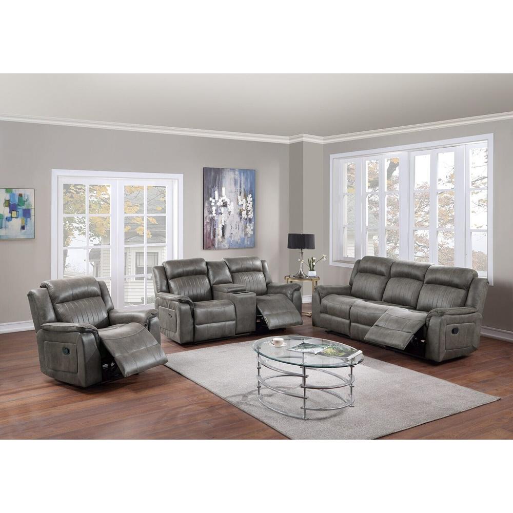 Esofastore Contemporary Living Room Furniture 3pc Reclining Sofa Set Motion Sofa Loveseat w Console Recliner Slate Blue Leatherette