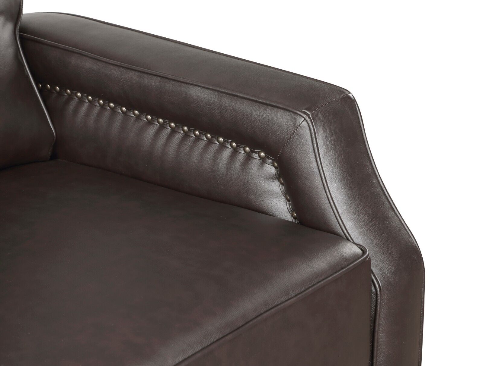 Esofastore 1pc Self Reclining Chair Dark Brown Faux Leather Solidwood Furntiure for Livinig Room Bedroom Push Back Reclining Nailhead Trim