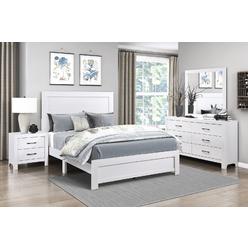Esofastore 4pc Contemporary Style Bedroom Set Twin Bed Nightstand Dresser Mirror White Finish Wooden Bedroom Furniture