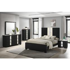 Esofastore 6Pc Beautiful Master Bedroom Suite Black/White Finish Queen Size Sleek Bed Set Solid Wood Furniture