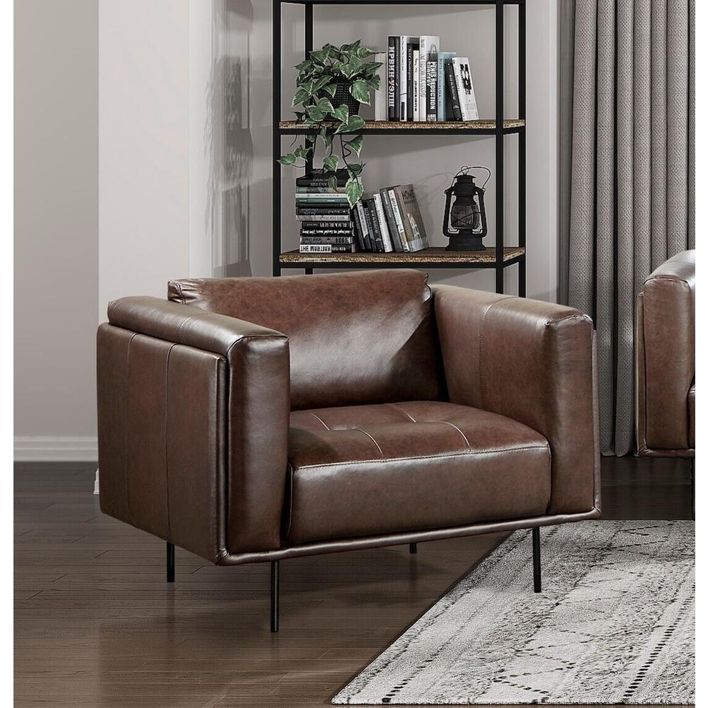 Esofastore Luxurious Design Leather Sofa 3pc Set Sofa Loveseat Chair Brown Modern Office Sofa Set Traditional Design