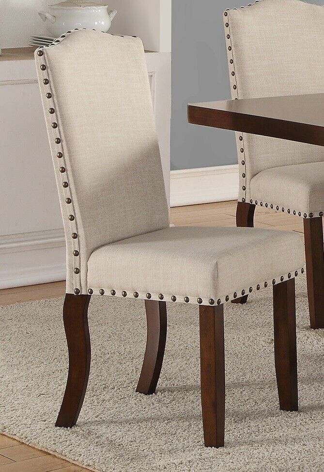 Esofastore Contemporary Set of 6pc Dining Chair Cream Finish Upholstered Cushion Chairs Nailheads Solid wood Legs Dining Room
