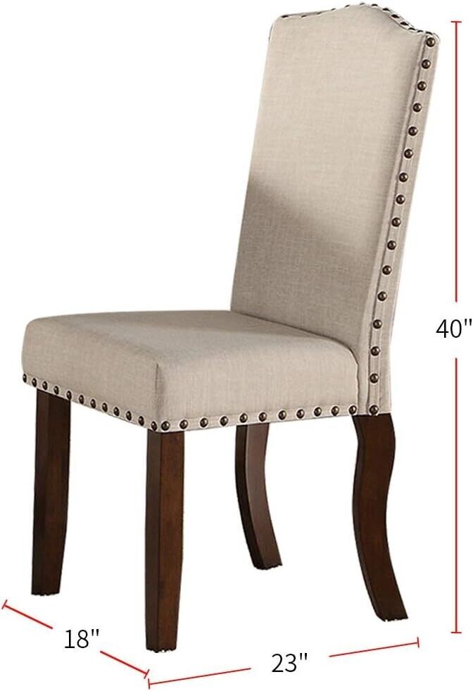 Esofastore Contemporary Set of 6pc Dining Chair Cream Finish Upholstered Cushion Chairs Nailheads Solid wood Legs Dining Room