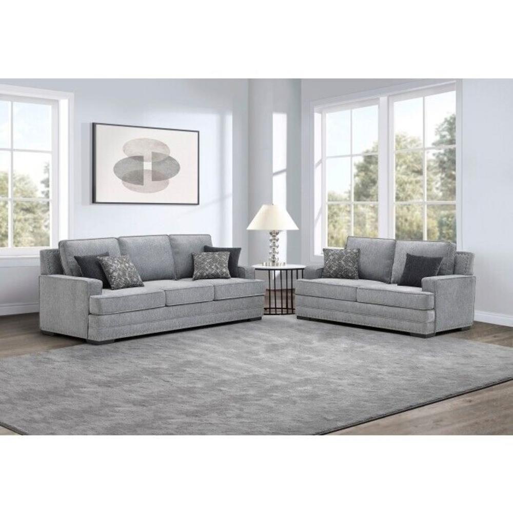 Esofastore Modern 2-Piece Fabric Sofa Set with Pillows, Plush Cushions, & Silver Nailhead Accents, Living Room Couch, Lounge (Light Gray)