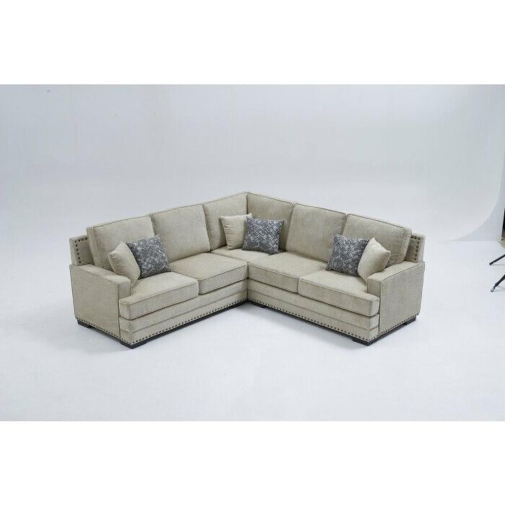 Esofastore Classic L-Shape Fabric Sectional Sofa with 6 Throw Pillows, Plush Cushions, Nailhead Accent, Modern Living Room Couch, Crème