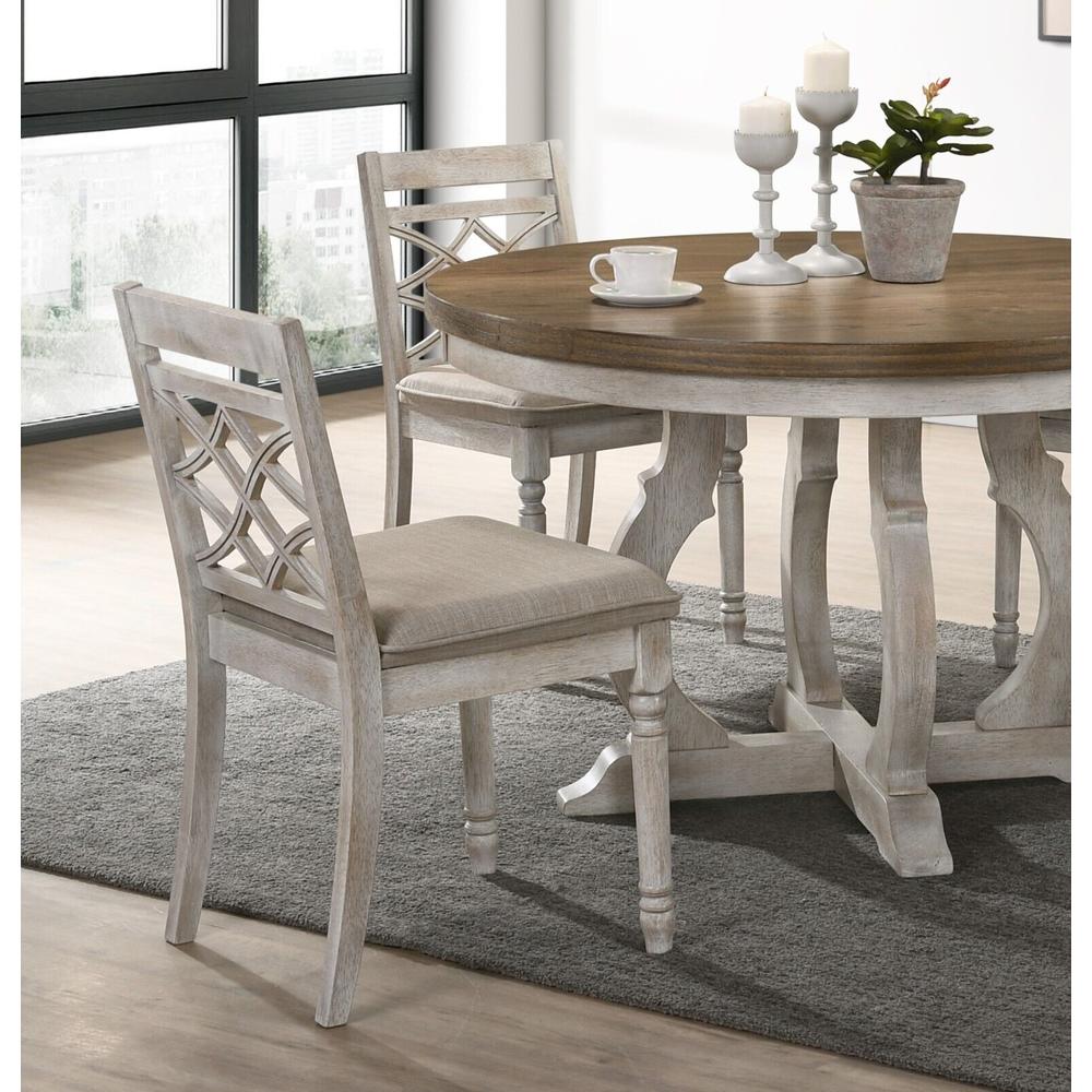Esofastore Antique White 5pc Dining Set Round Pedestal Base Table and Side Chairs Set Upholstered Seats Wooden Furniture Dining