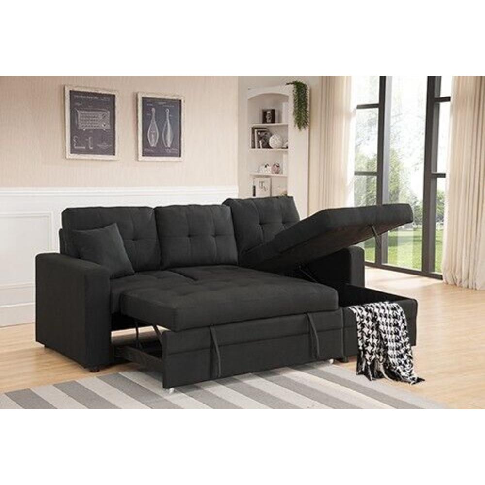 Esofastore Modern Black Tufted Sectional Sofa Bed with Chaise Lounge and Storage, Muti-Fuctional, Home Décor, Living Room Couch