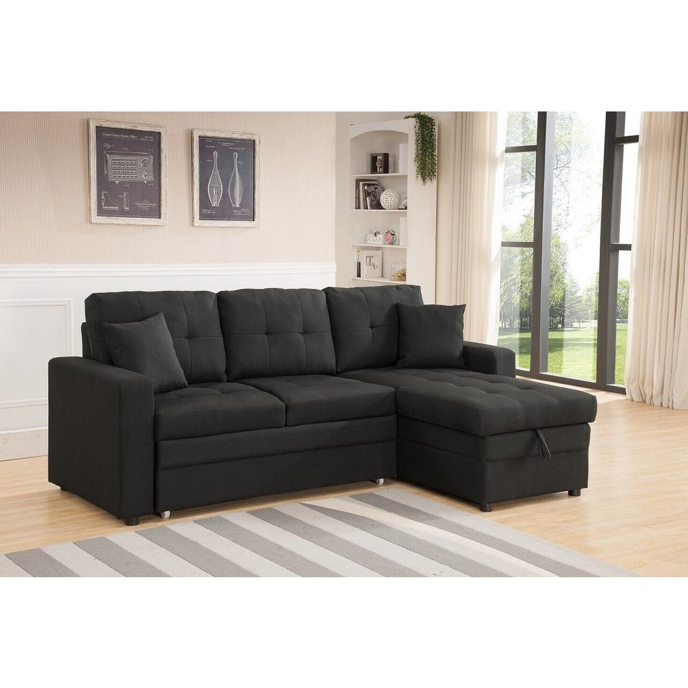 Esofastore Modern Black Tufted Sectional Sofa Bed with Chaise Lounge and Storage, Muti-Fuctional, Home Décor, Living Room Couch