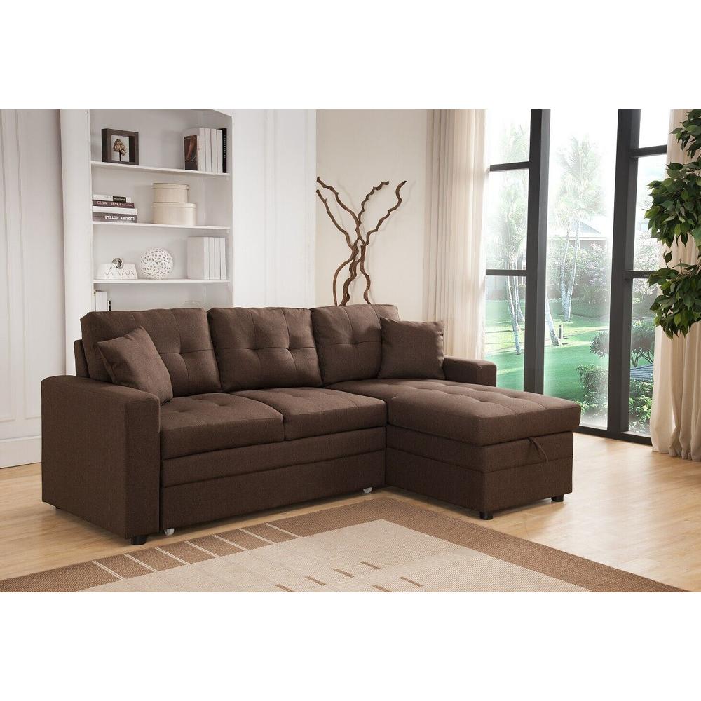 Esofastore Modern Brown Tufted Sectional Sofa Bed with Chaise Lounge and Storage, Muti-Fuctional, Home Décor, Living Room Couch