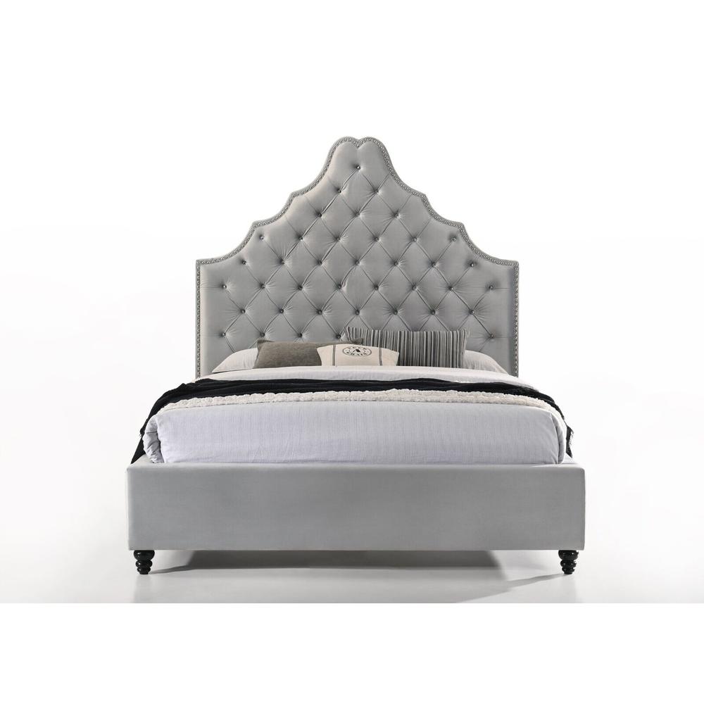 Esofastore Velvet Upholstered California King Bed, Crystal Tufted Unique Headboard Design Platform Bed, Bedroom Furniture Home Décor, Gray