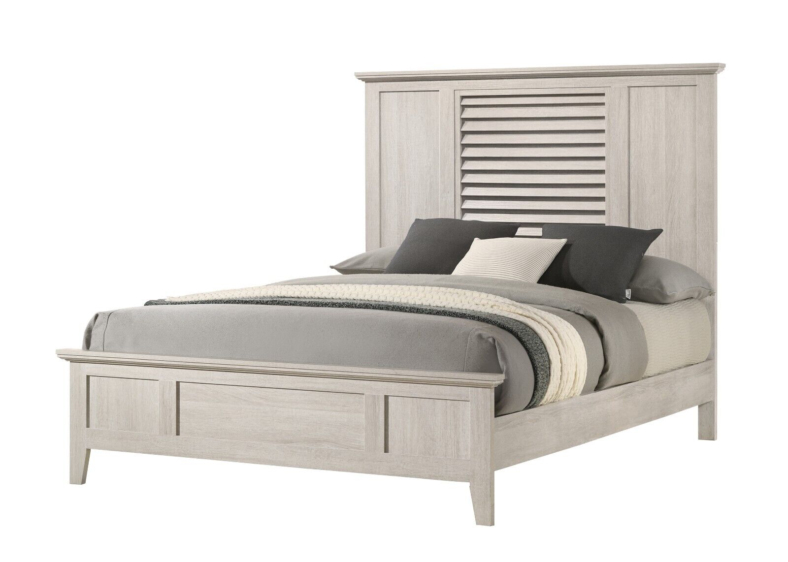 Esofastore 6pc Contemporary King Size Master Bedroom Set Panel Bed White Cream Solid Wood Wooden Furniture