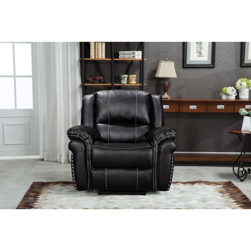 Esofastore PU Leather Power Recliner Armchair with USB Port and Plush Pillow Back Cushion, Living Room Sofa Chair, Adjustable, Black