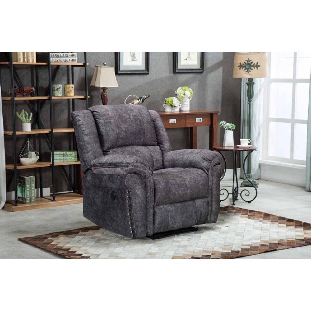 Esofastore Fabric Upholstered Power Recliner Armchair w/ USB Port & Plush Pillow Back Cushion, Adjustable Living Room Sofa Chair, Gray