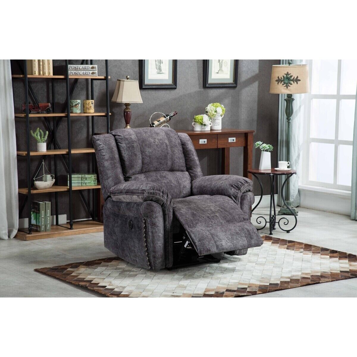 Esofastore Fabric Upholstered Power Recliner Armchair w/ USB Port & Plush Pillow Back Cushion, Adjustable Living Room Sofa Chair, Gray