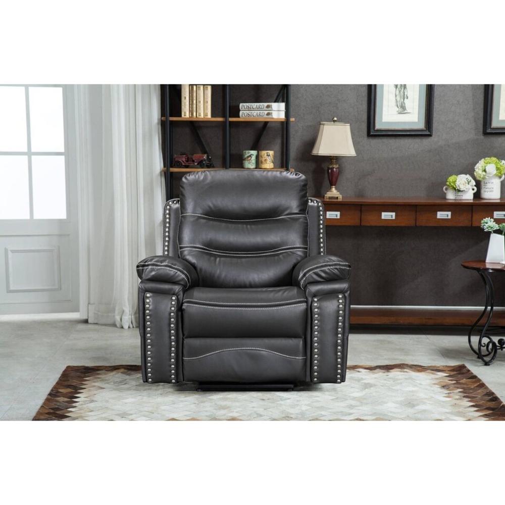 Esofastore Stylish Air Leather Upholstered Power Recliner Armchair w/ USB Port, Nailhead Trim, Adjustable Livingroom Sofa Chair, Gray
