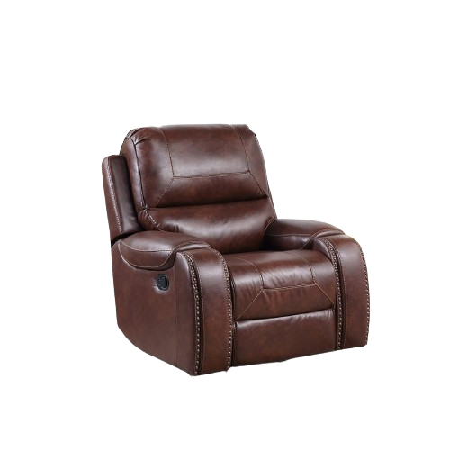 Esofastore Brown Leather Upholstered Manual Recliner + Rocking + Swivel Chair, Livingroom Glider Sofa Armchair, Plush Pillow Back Support