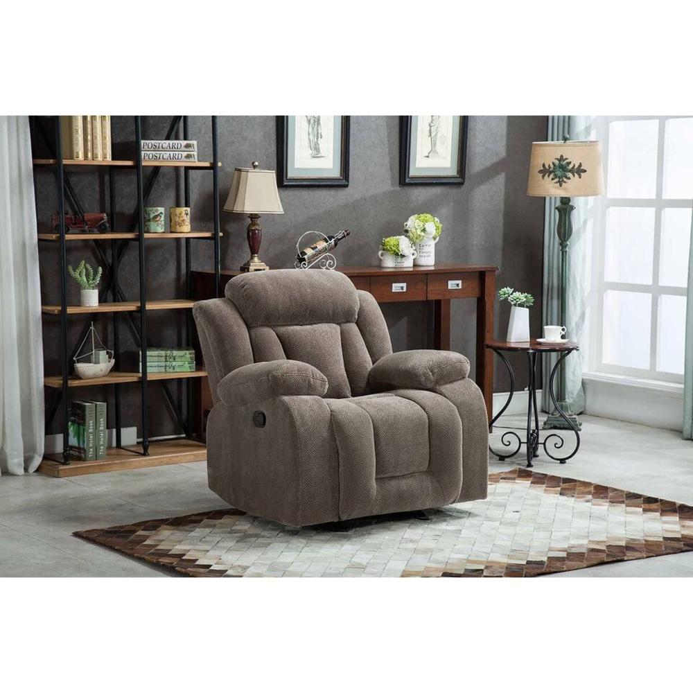 Esofastore Plush Manual Recliner Chair, Soft Comfirtable Tan Fabric Upholstered Living Room Rocker Armchair, Ajustable Sofa Couch