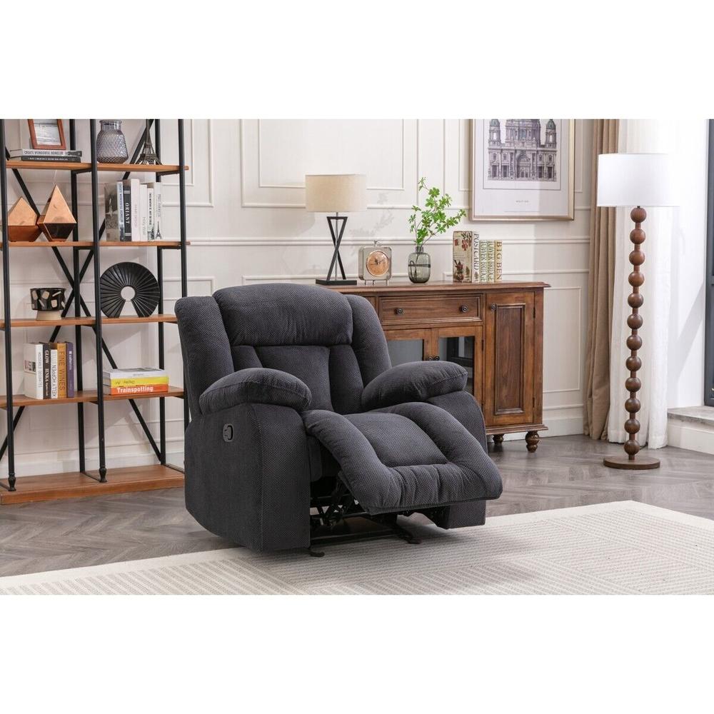 Esofastore Plush Manual Recliner Chair, Soft Comfirtable Gray Fabric Upholstered Living Room Rocker Armchair, Ajustable Sofa Couch
