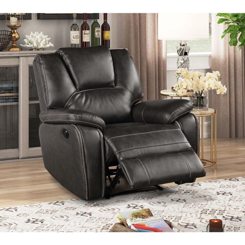 Esofastore Breathable Air Leather Upholstered Power Recliner Chair with USB Port, Adjustable Sofa Armchair, Living Room Furniture, Gray