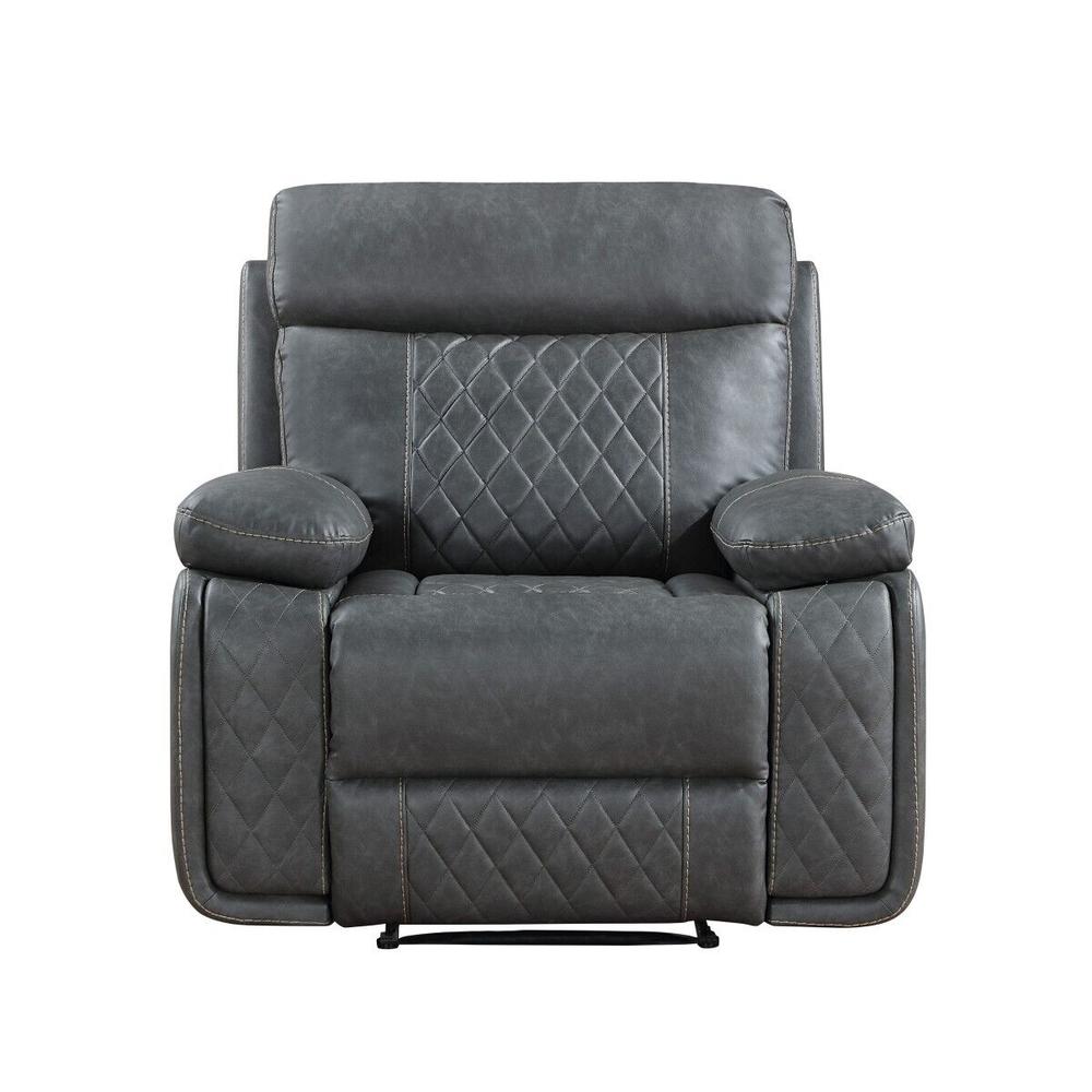 Esofastore Breathable Air Leather Upholstered Manual Recliner Chair, Diamond Stitched Plush Pillow Back Livingroom Sofa Armchair, Dark Gray